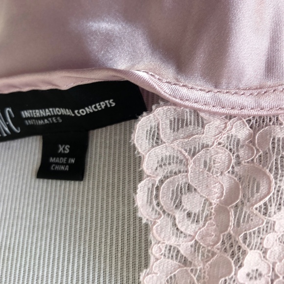 Pink Nightie Set Extra Small Pink Satin White Lace Internat'l Concepts Intimates - Picture 2 of 10